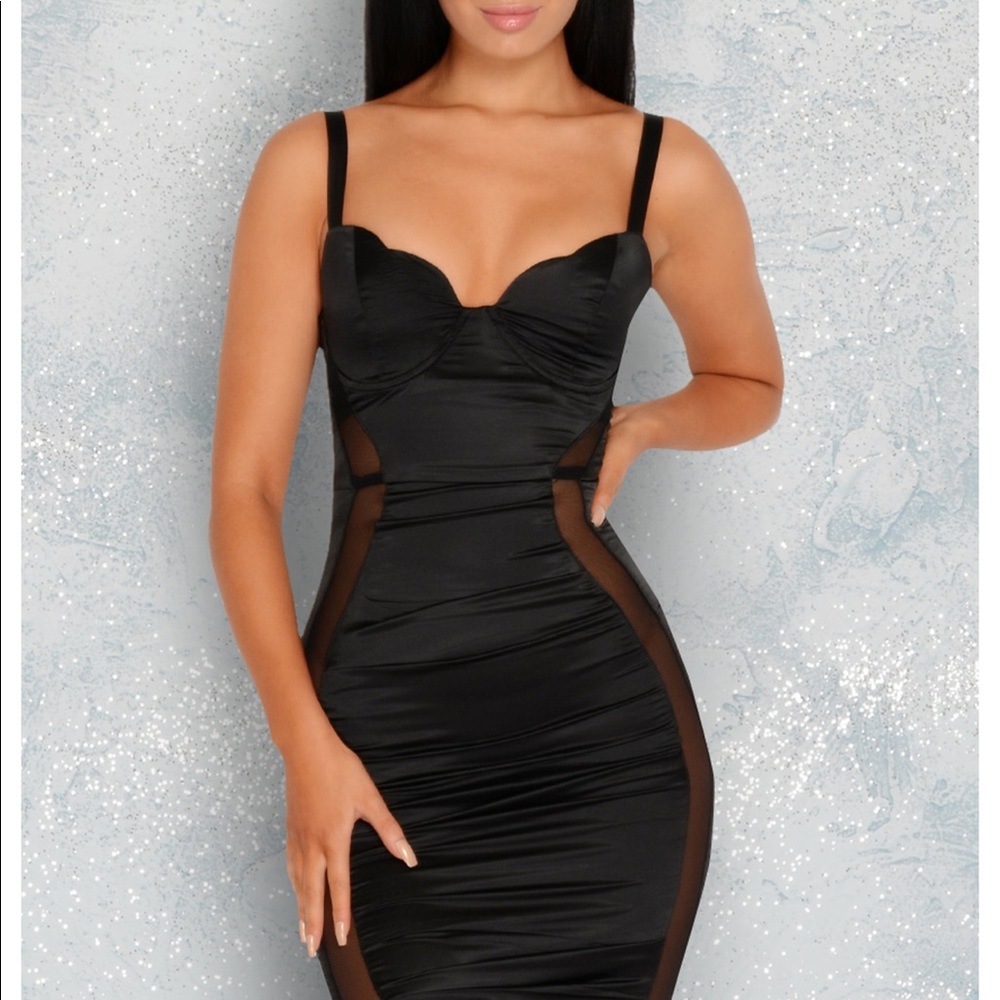 NOT YOUR SIDE CHICK SATIN MINI DRESS IN BLACK